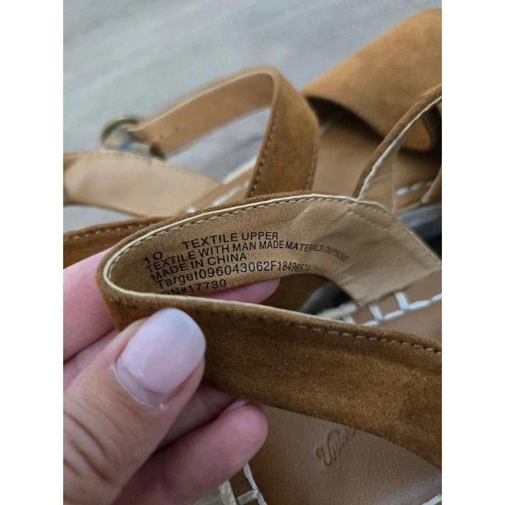 Universal Thread Tan Faux Suede Espadrille Platform Wedge Sandals Womens 10